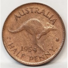 AUSTRALIA 1954 . HALF 1/2 PENNY . VARIETY . SOFT STRIKE